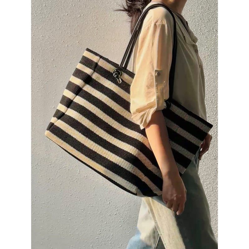 Women's Striped Woven Fabric With High Quality Large Bags