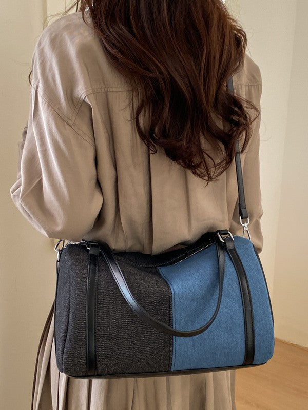 Women's Simple Commute Stitching Contrast Color Boston Pillow Women's Shoulder Bag