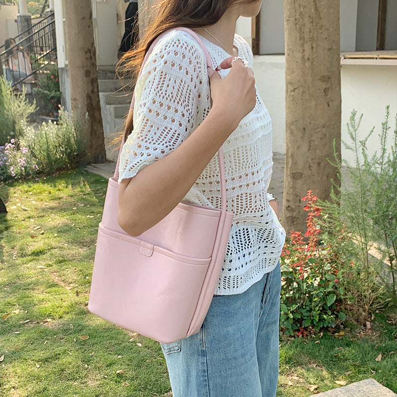 Retro Oil Wax Skin Korean Style Simple Fashion Trend Bucket Bag