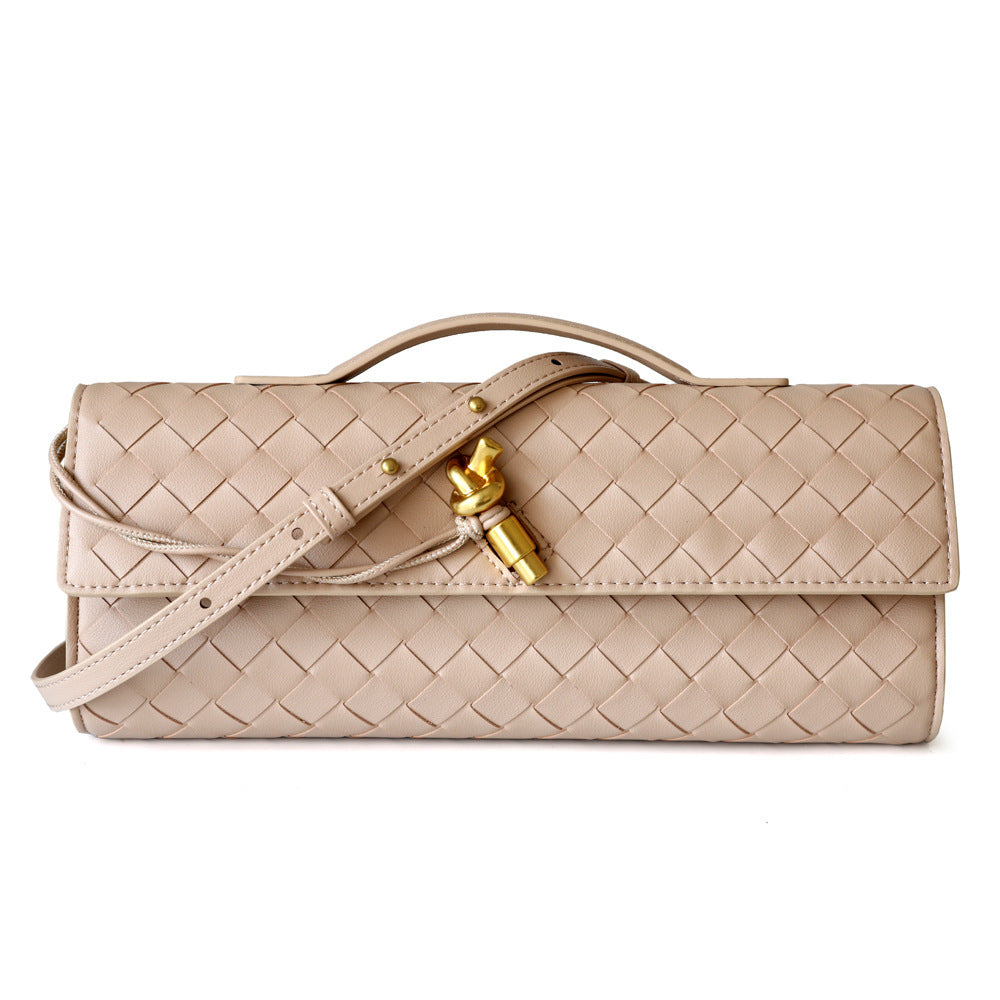 Spring Woven Dinner Cowhide Baguette Horizontal Women's Messenger Bag