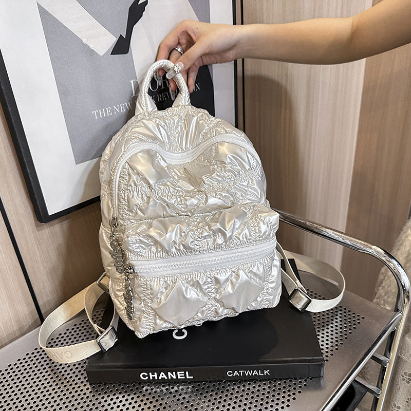 Women's Glossy Pleated Cloud Large Capacity Commuter Class Trendy Backpacks