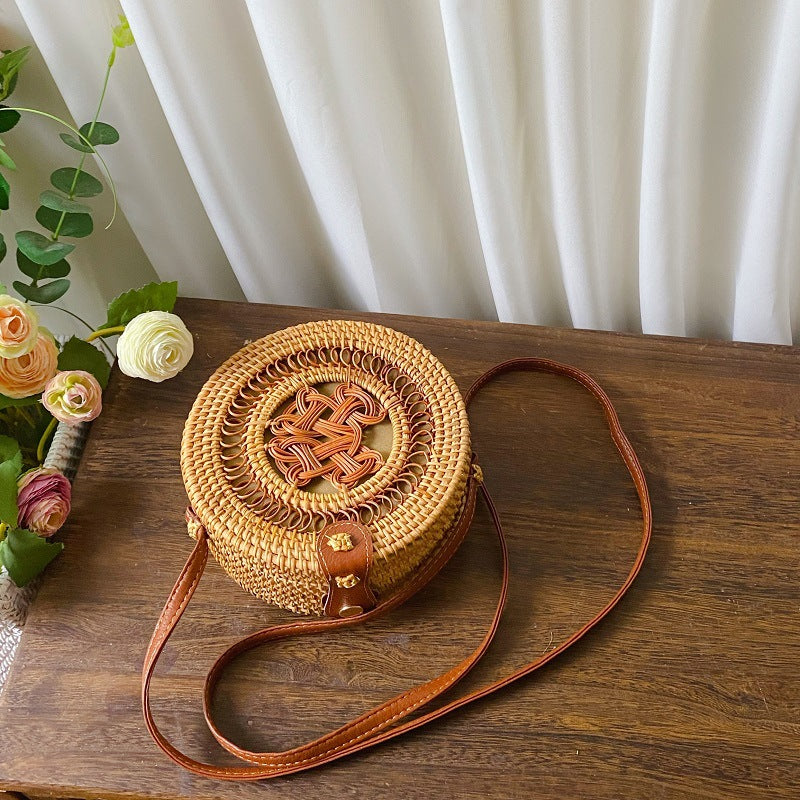 Women's Vietnam Rattan Woven Round Storage Straw Seaside Women's Shoulder Bag