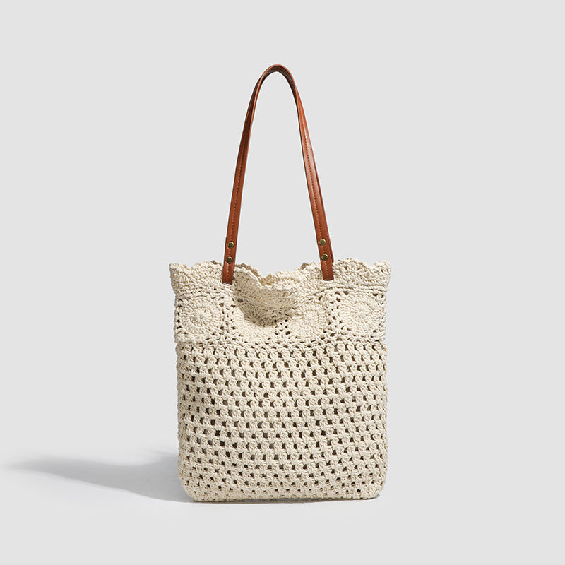 Women's Flower One Woven Lace Straw Vacation Tote Bag