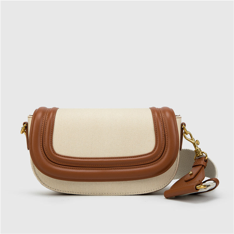 Women's Saddle Fashion Broadband Contrast Color Canvas Women's Messenger Bag