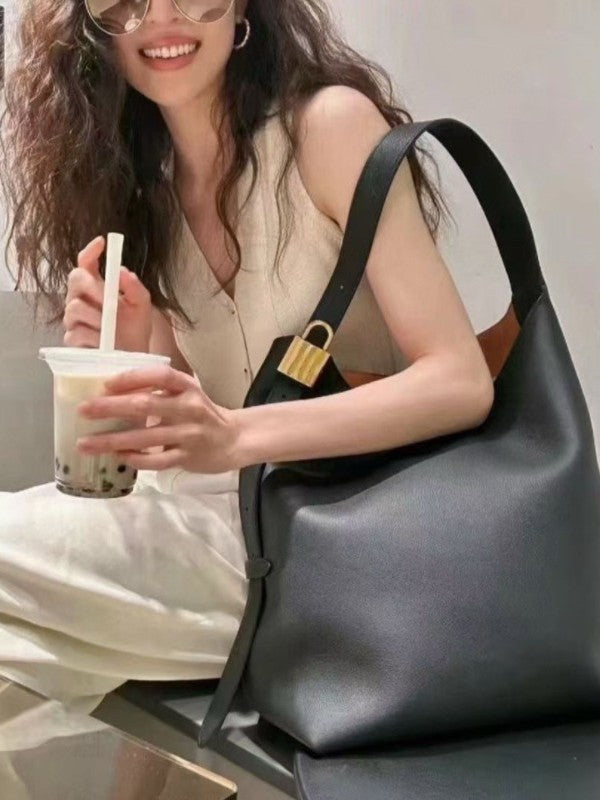 Women's Leather Underarm Commuting Large Contrast Color Shoulder Bags