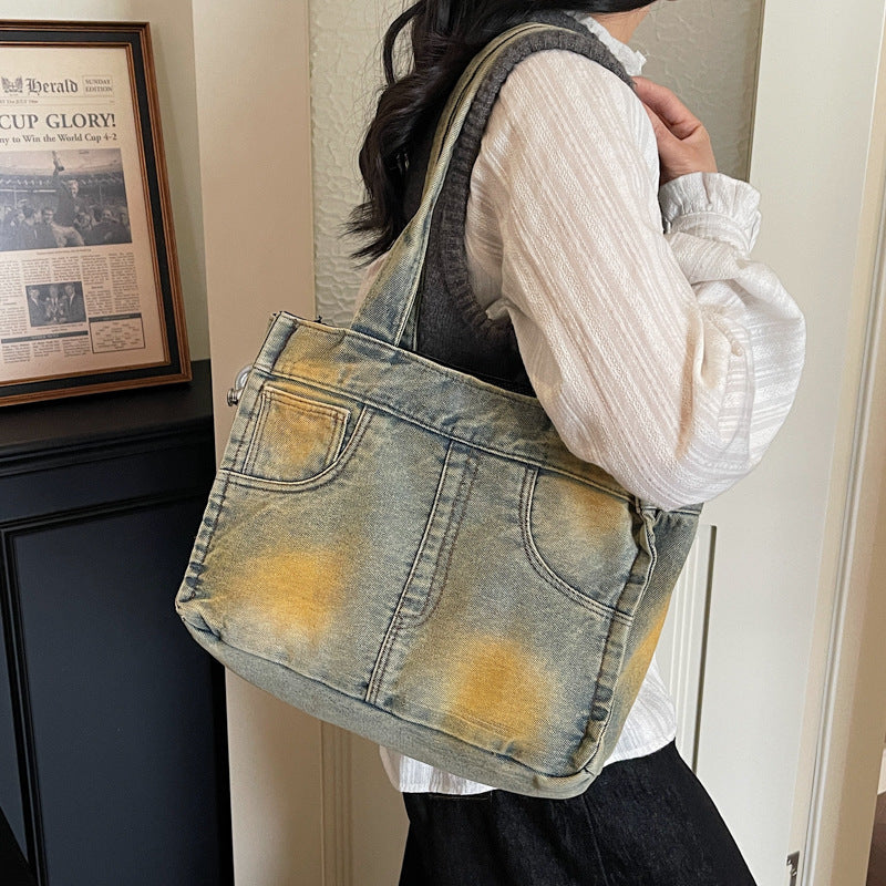 Women's Distressed Denim Fashion Personality Large Capacity Women's Shoulder Bag