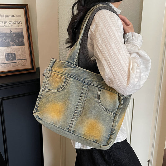 Women's Distressed Denim Fashion Personality Large Capacity Women's Shoulder Bag