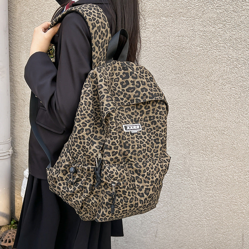 Korean College Simple High Large Capacity Leopard Leisure Backpack
