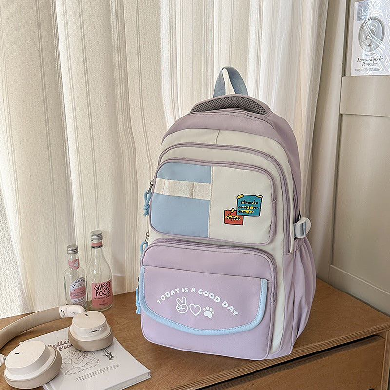Style Contrast Color Early High Large Capacity Leisure Backpack