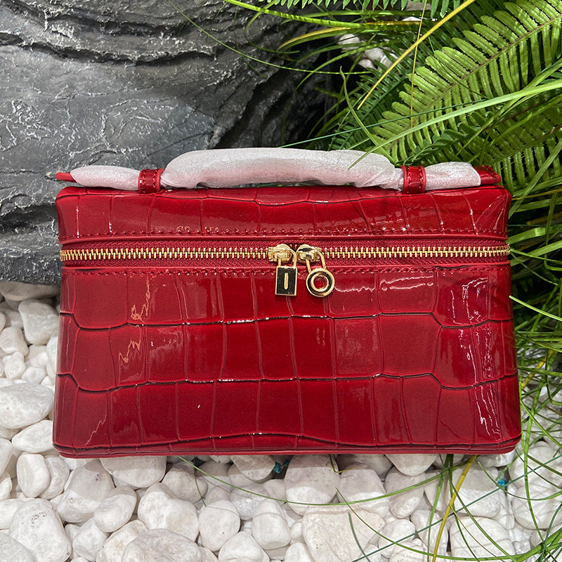 Women's Stone Pattern Lunch Box Genuine Leather Women's Messenger Bag