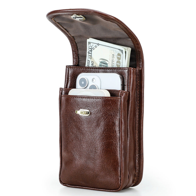 Men's First Layer Cowhide Texture Simple Fashion Flip Bags