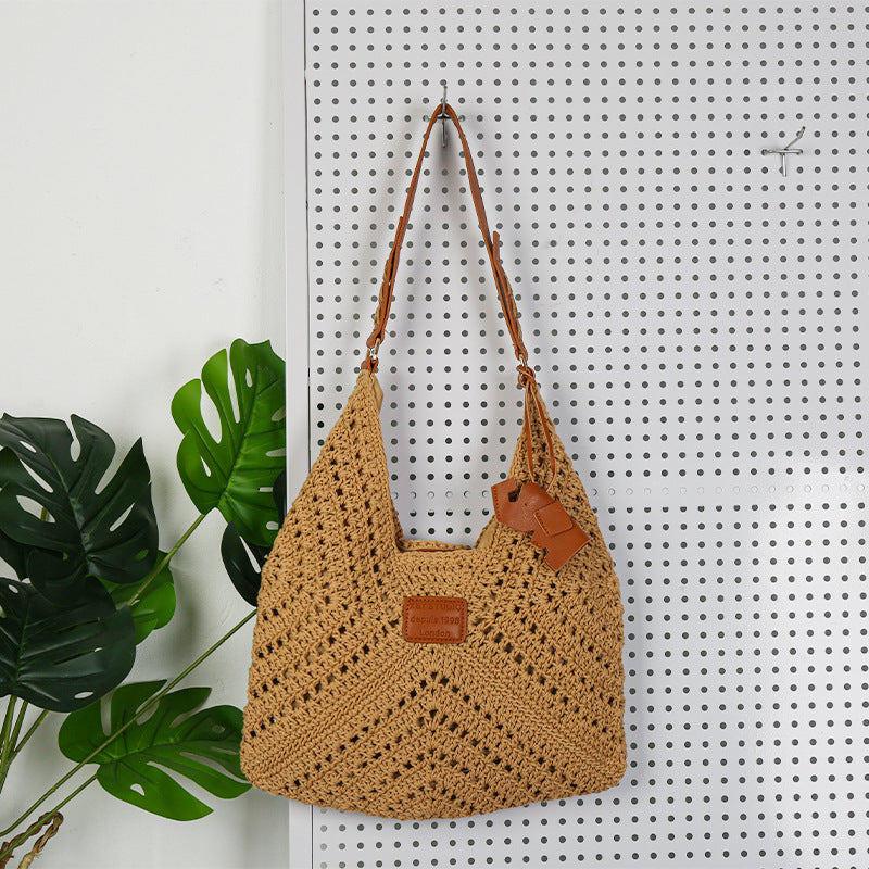 Elephant Cotton String Straw Summer Beach Drawstring Women's Handbag