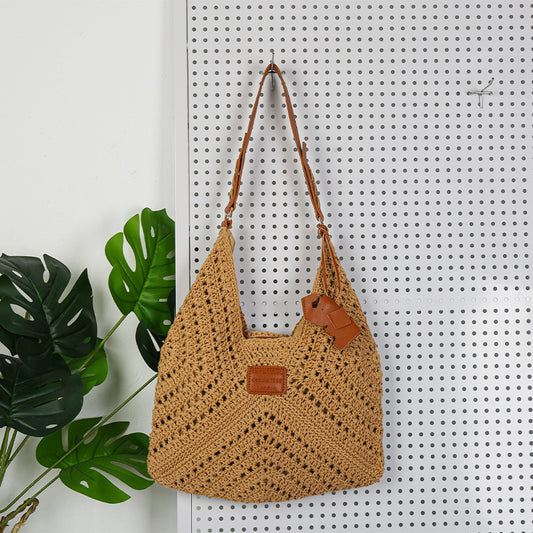 Elephant Cotton String Straw Summer Beach Drawstring Women's Handbag
