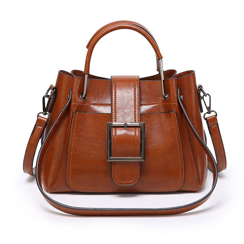 Women's Oil Wax Leather Portable Retro Fashion Large Tote Bags
