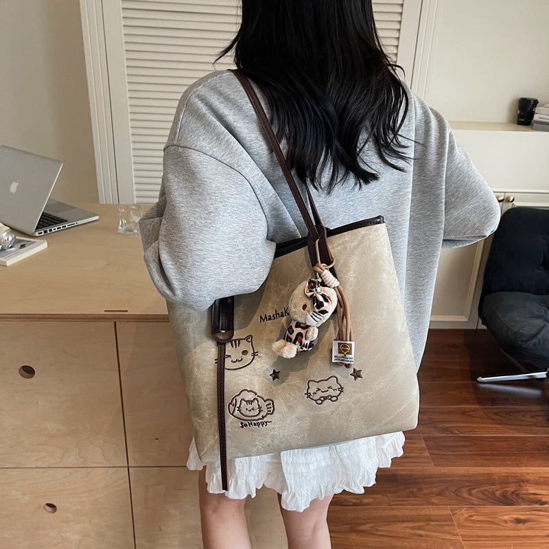 Large Capacity Totes Cute Cartoon Embroidery Tote Bag