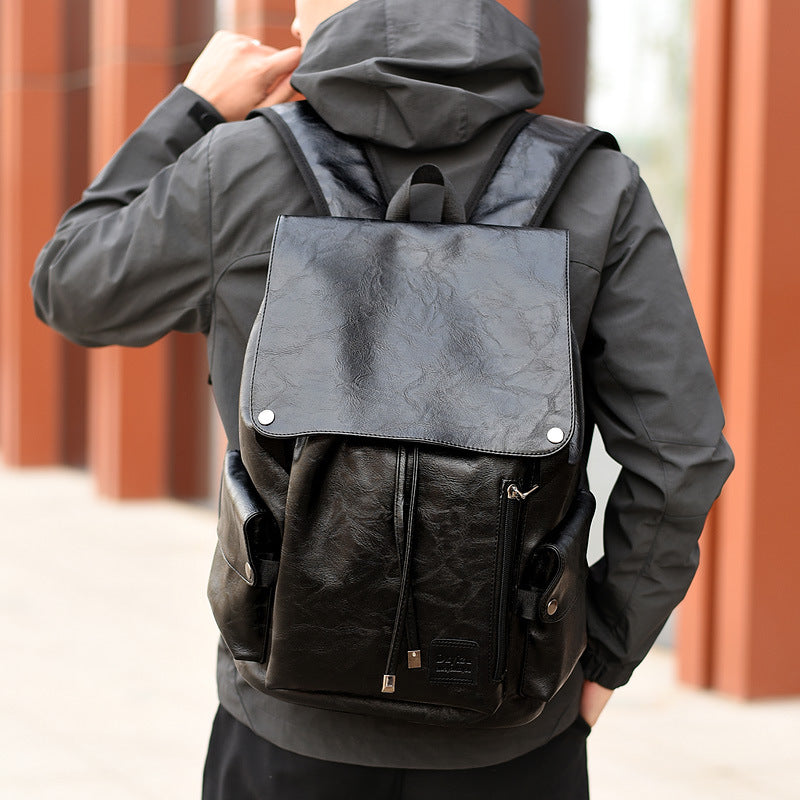 Unique Men's Soft Leather Punk Leisure Business Backpack