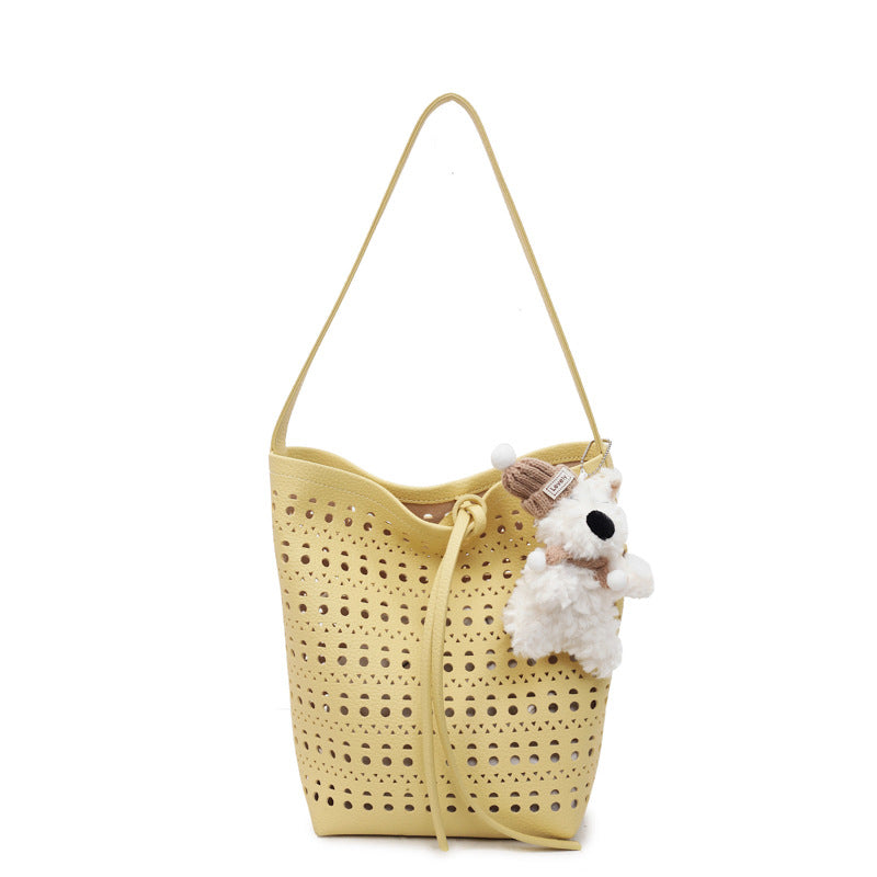 Women's Niche Weaving Hollow Single Commuter Fashion Bucket Bag