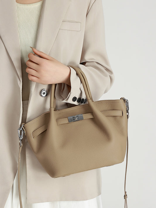 Women's Vegetable Basket Simple Commute Portable Genuine Leather Bags