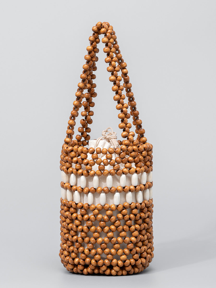 Women's With Wooden Beads Decoration Seaside Holiday Beaded Women's Handbag