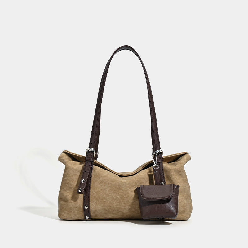 Women's Retro Suede Pillow Large Capacity Commuter Fashion Underarm Bag