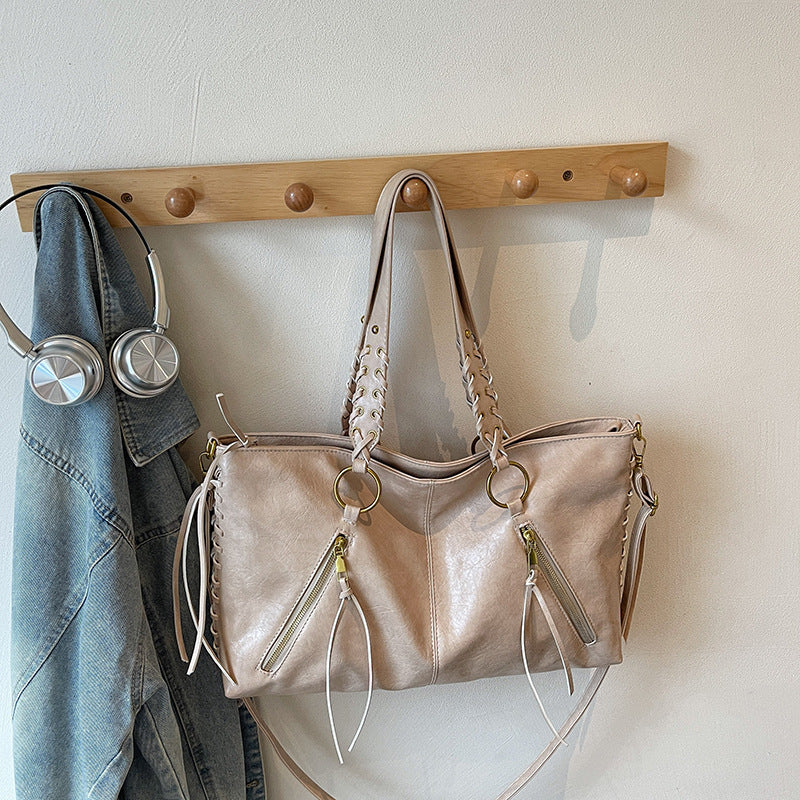 Women's Retro Large Capacity With Rope Underarm Tote Bag