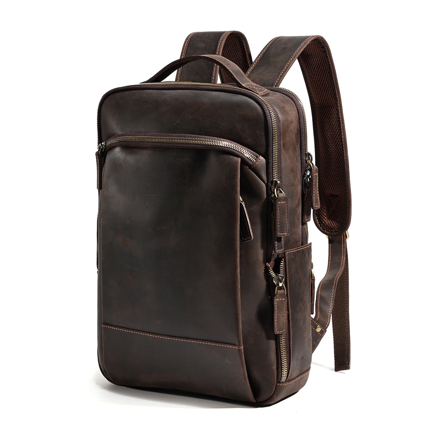 Men's Retro Crazy Horse Leather First Layer Cowhide Computer Large Backpacks