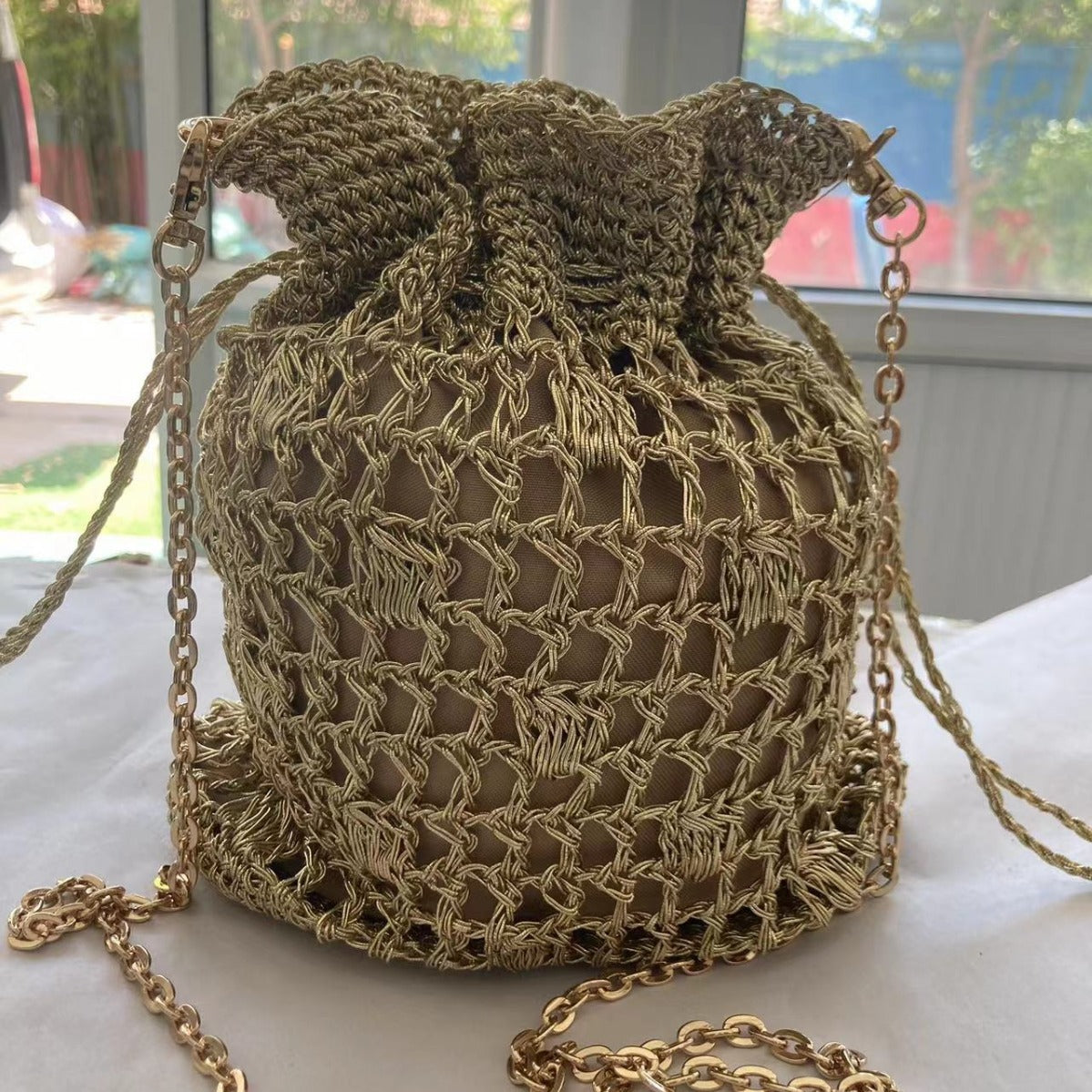 Women's Versatile Large Capacity Crocheted Gold Sier Thread Spring Fashion Women's Handbag
