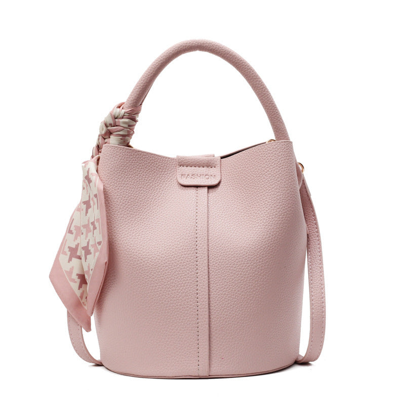 Women's High-grade Lychee Pattern Scarf Hand Holding Bucket Bags