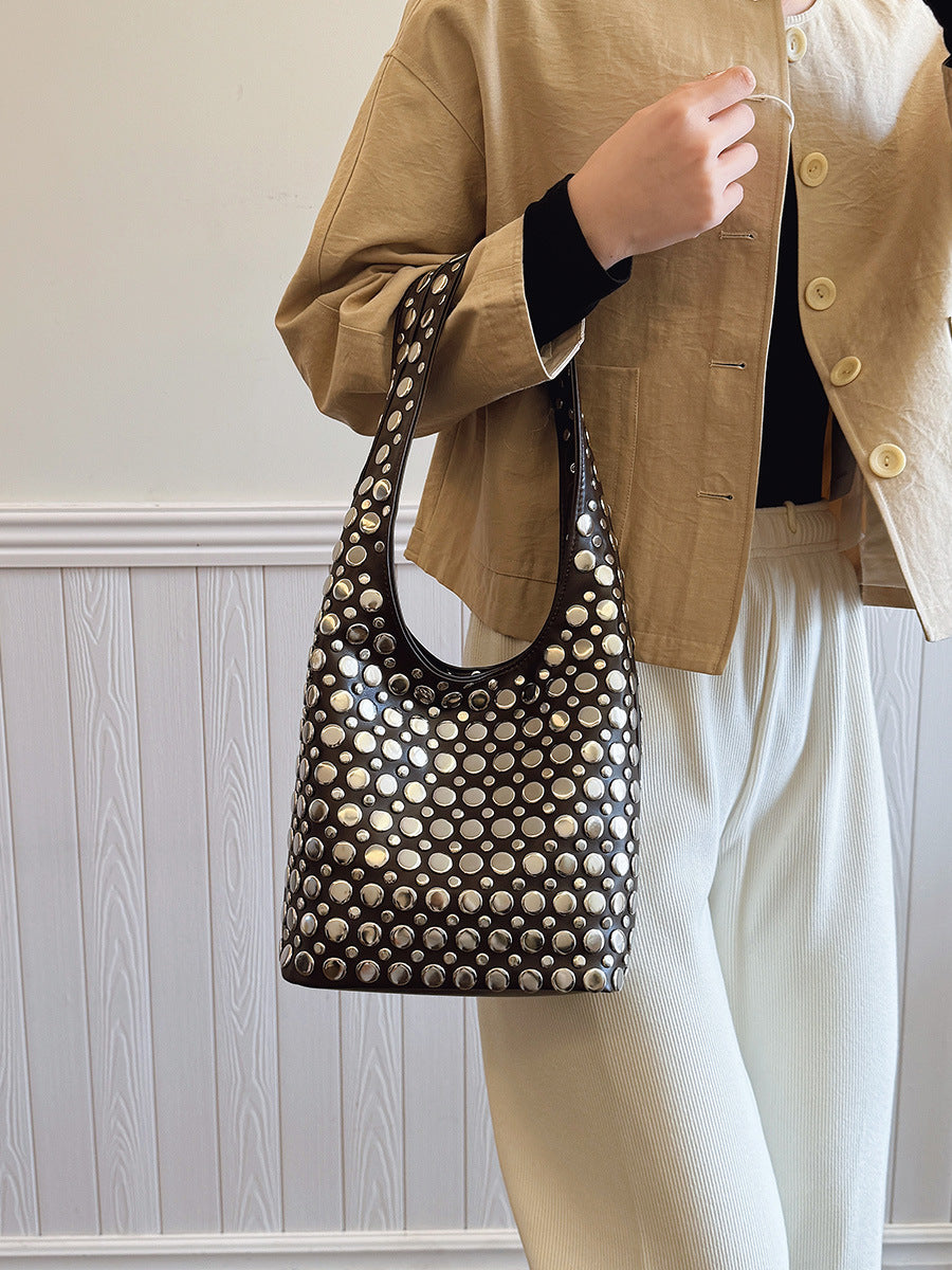 Beautiful Women's Underarm Punk Rivet Inlaid Tote Bag