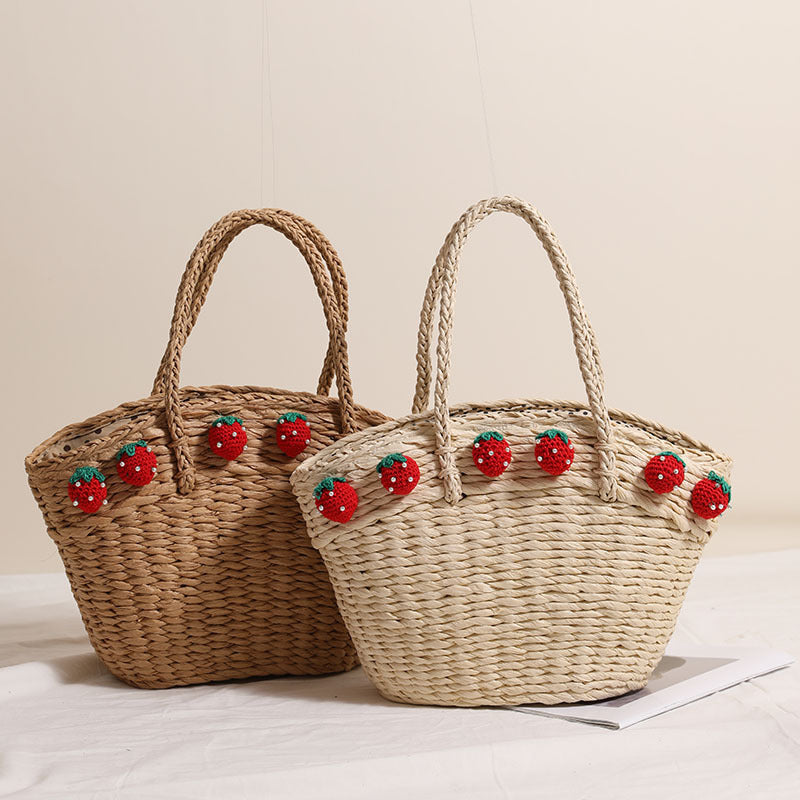 Straw Solid Color Hand Carrying Large Capacity Woven Vacation Style Bags