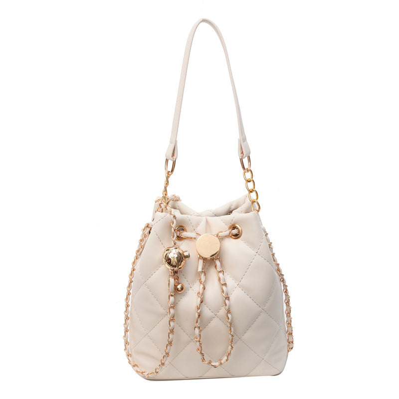 Women's Spring Rhombus Chain Portable Graceful Texture Bucket Bag