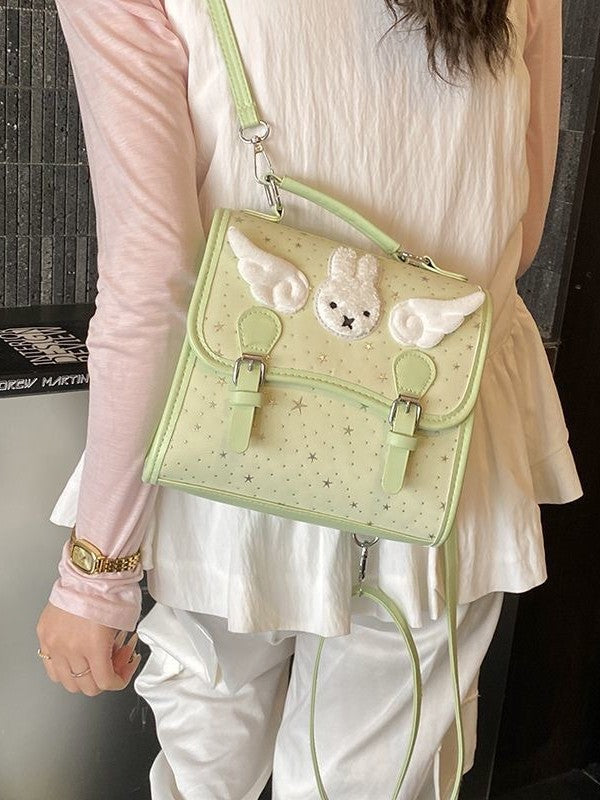 Women's Korean Cartoon Mickey Rabbit Design Cute Angel Little Wing Backpacks