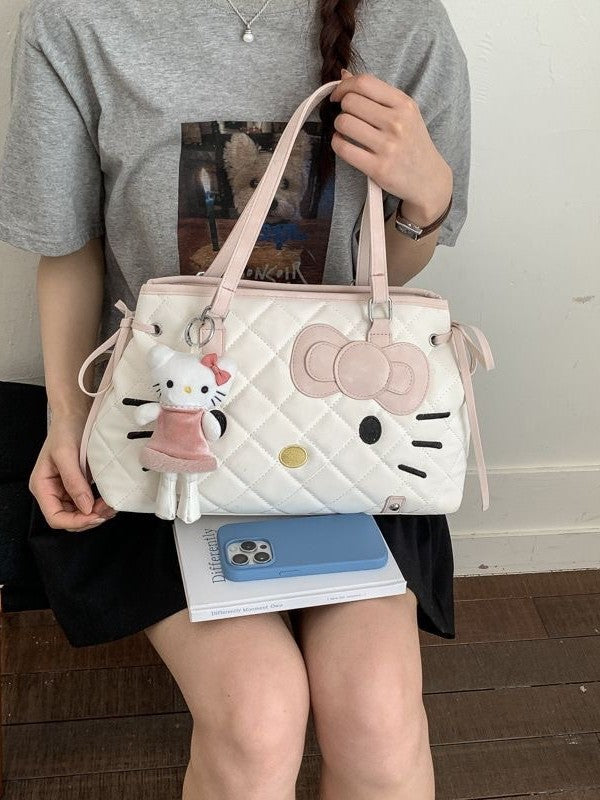 Women's Style Cartoon Cat Large Capacity Fashion Rhombus Sweet Bow Bags