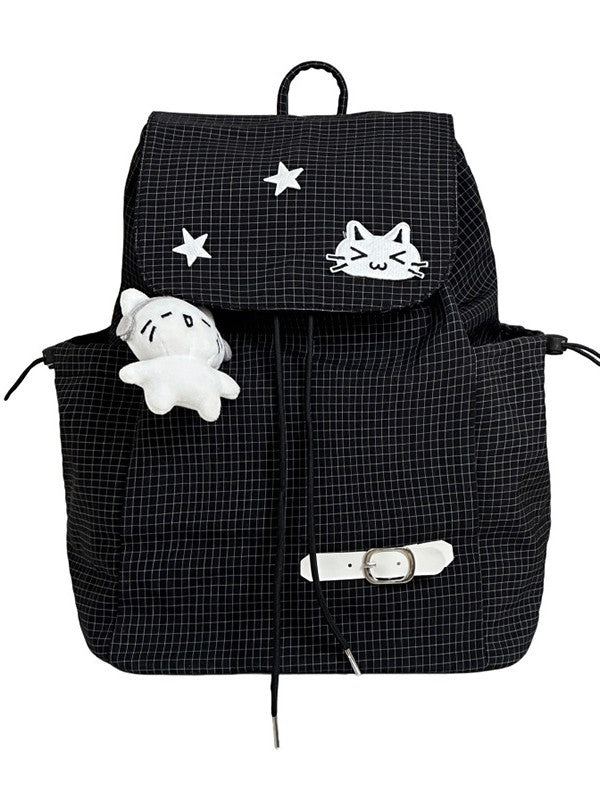Women's Cute Cartoon Checked Junior High Lightweight Backpacks