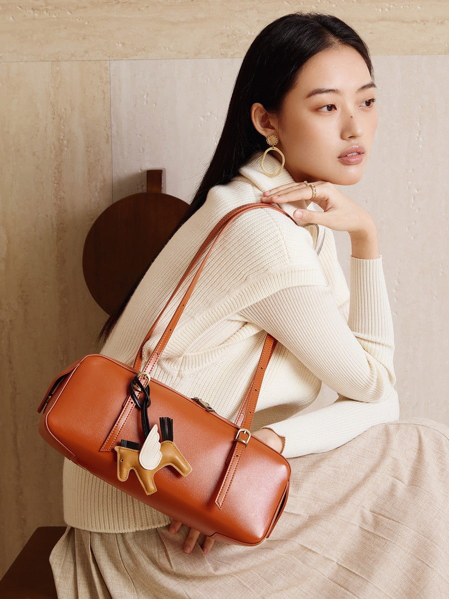 Women's Leather Underarm Retro Bowling Niche Vegetable Bags