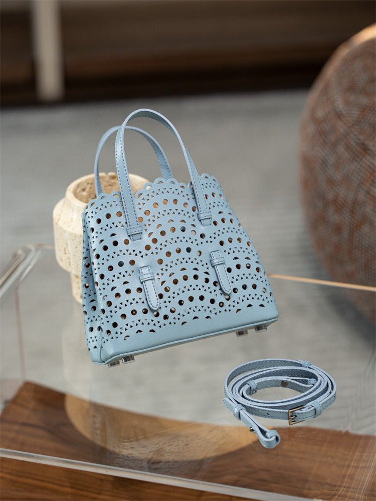 Women's Wave Hollow Carved Calfskin Vegetable Basket Fashion Son Women's Shoulder Bag