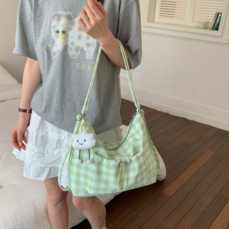 Women's Summer Fresh Plaid Versatile Class Tote Bag