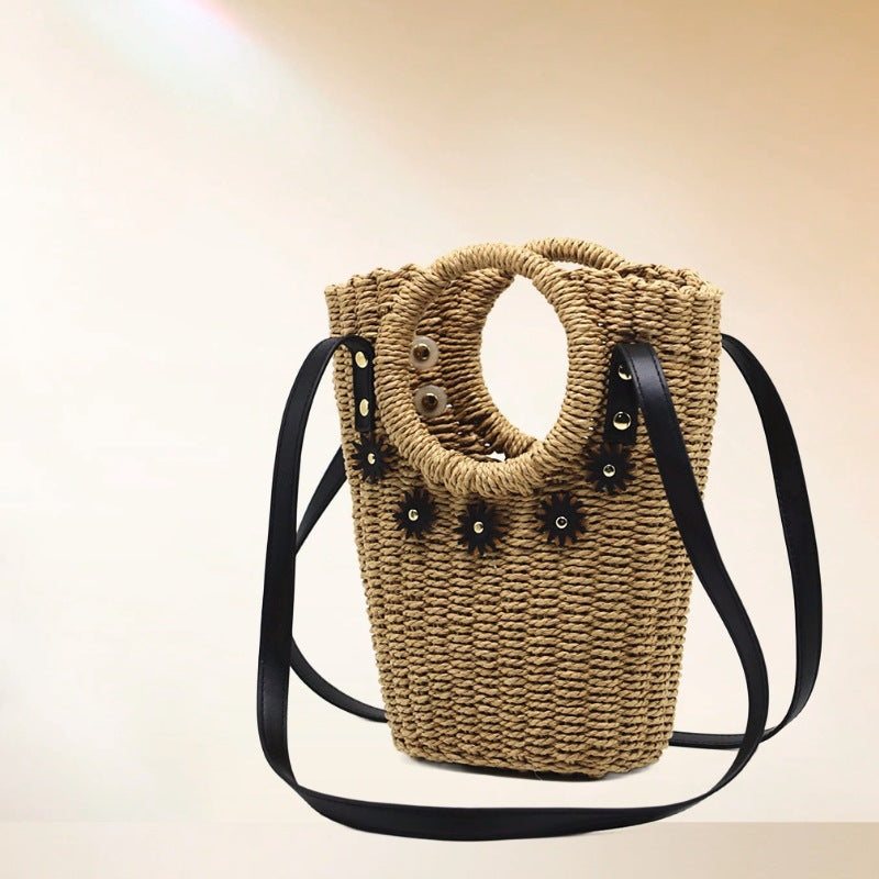 Women's Summer Hand-woven Pearl Flower Ethnic Style Straw One Beach Bags