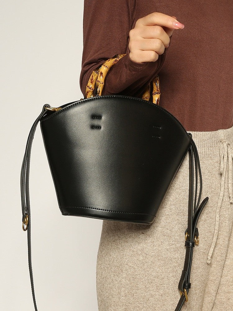 Design Bamboo Soft Leather Vegetable Basket Women's Messenger Bag