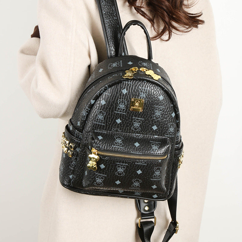 Women's Popular Korean Western Style Printed Large Capacity Trendy Leisure Backpack