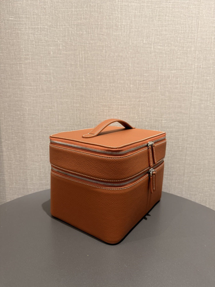 First Layer Cowhide Large Capacity Printable Multifunctional Jewelry Makeup Bag