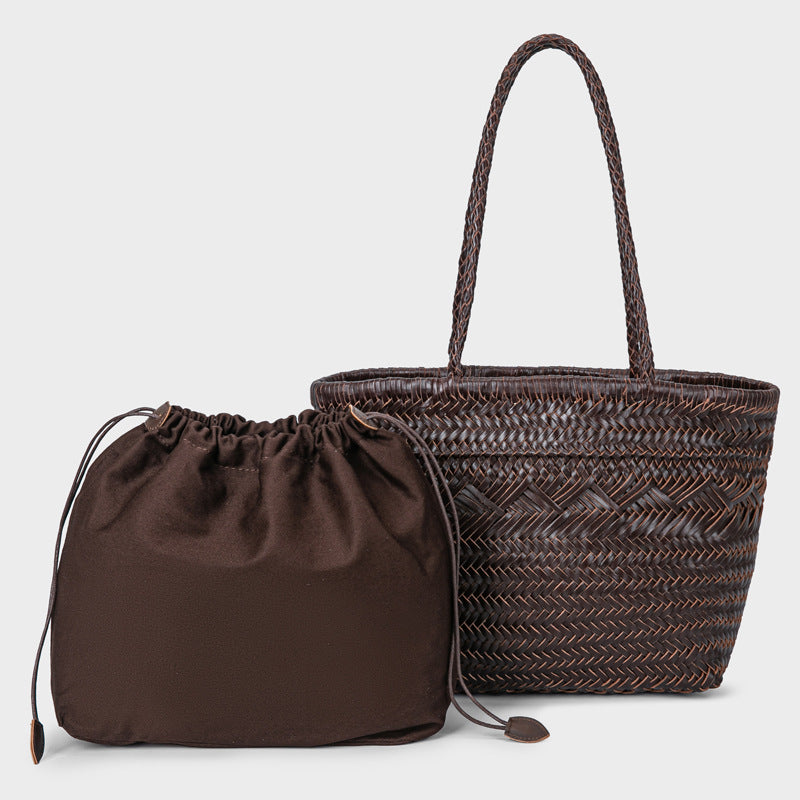 First Layer Cowhide Vegetable Basket Vintage Women's Handbag