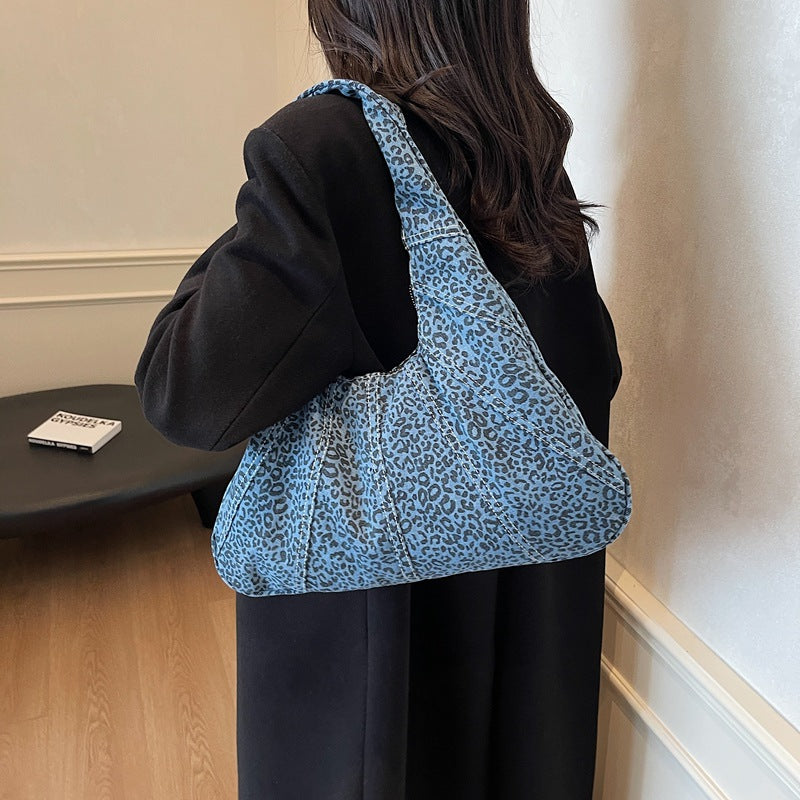 Women's Large Capacity Denim Commuter Underarm Portable Tote Bags