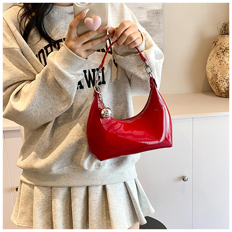 Women's French Minority Retro Textured Patent Leather Wine Women's Shoulder Bag