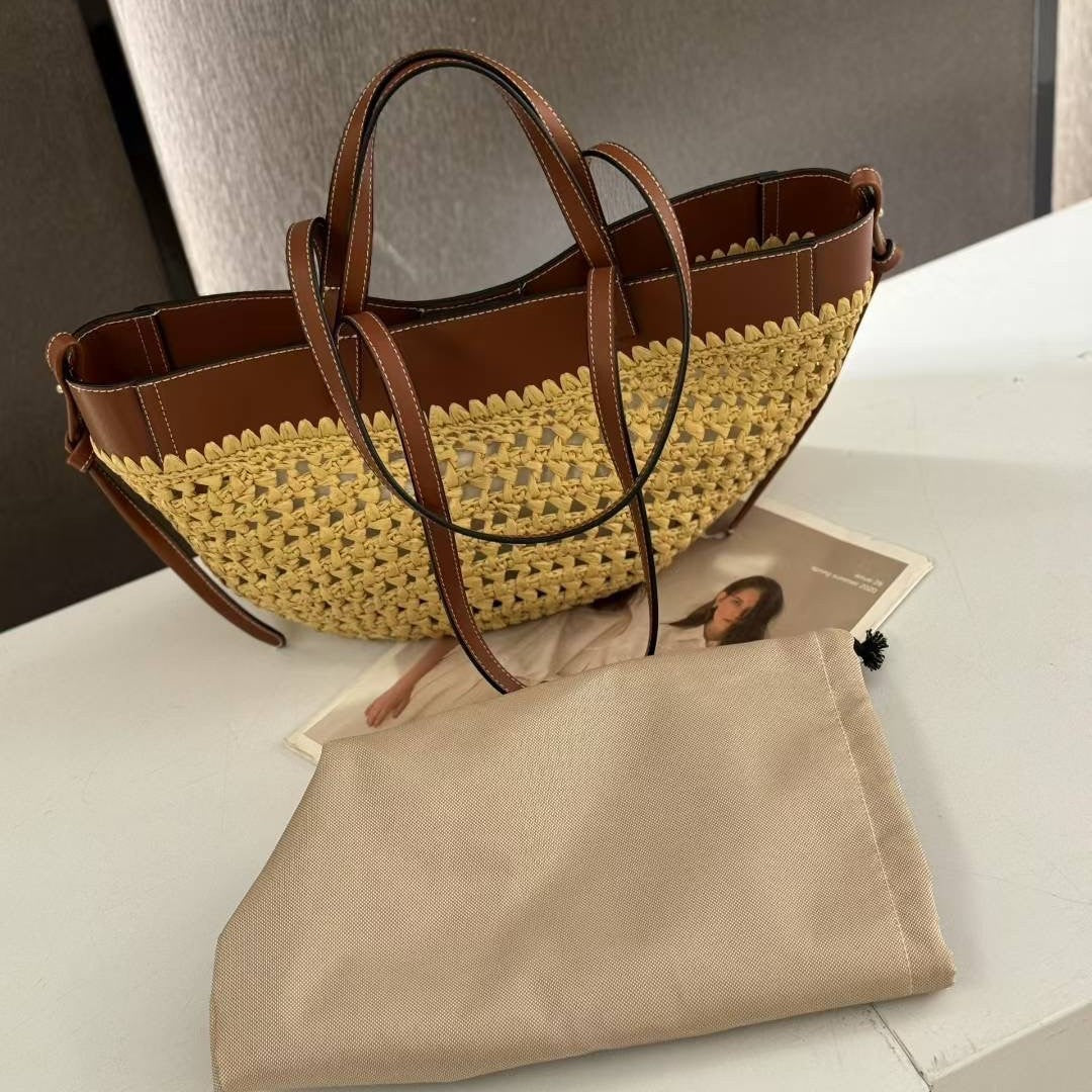 Design Straw Female Stitching Woven Summer Seaside Holiday Women's Shoulder Bag