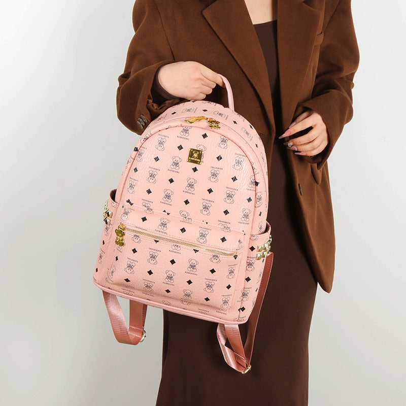 Women's Popular Korean Western Style Printed Large Capacity Trendy Leisure Backpack