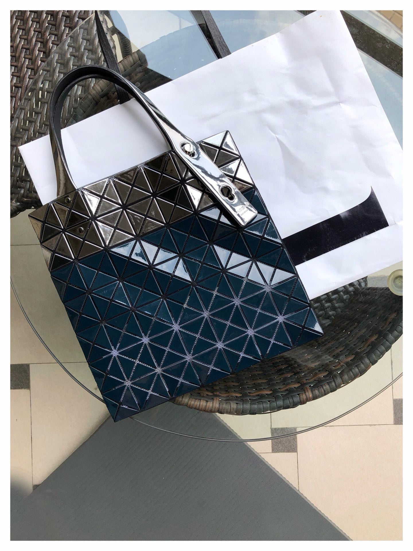 Women's Rhombus Seven Cells Matte Metal Color Tote Bag