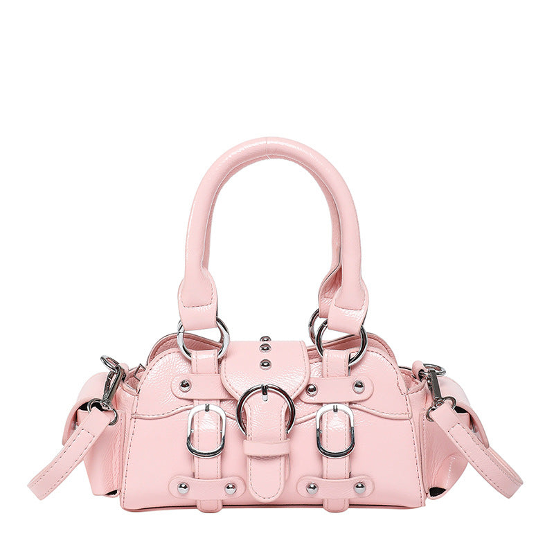 Women's Hot Style Fashion Western Solid Color Motorcycle Texture Women's Shoulder Bag