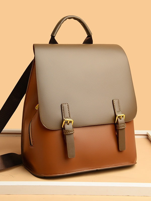 Women's Color Soft Leather Lightweight High-grade British Fashion Large Backpacks
