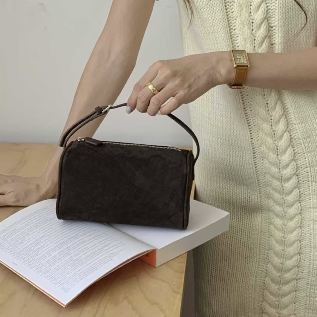 Top Layer Cowhide Mini Portable Pen Quality Suede Underarm Bags